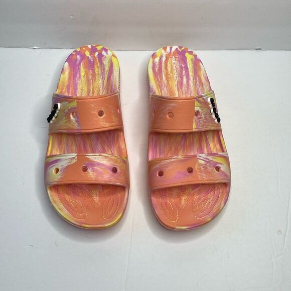Crocs Classic Papaya Marble Multi Color Slide Sandal Size 12 Orange - Picture 3 of 8